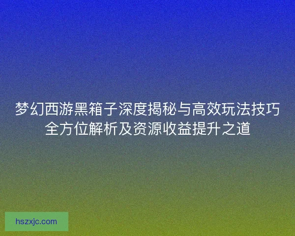 梦幻西游黑箱子深度揭秘与高效玩法技巧全方位解析及资源收益提升之道